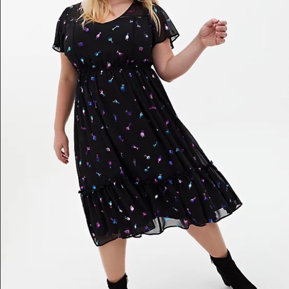 NWT Torrid BLACK COCKTAILS CHIFFON FLUTTER SLEEVE MIDI DRESS Size 26 (4)